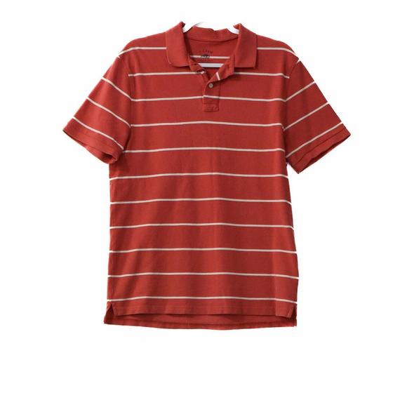 J. Crew Mens Red White Polo Shirt Stripes Collared Slits Buttons Short Sleeve L - Picture 1 of 4